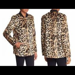 Faux Leopard Fur Bomber Jacket. Very chic, lightweight, statement piece.
